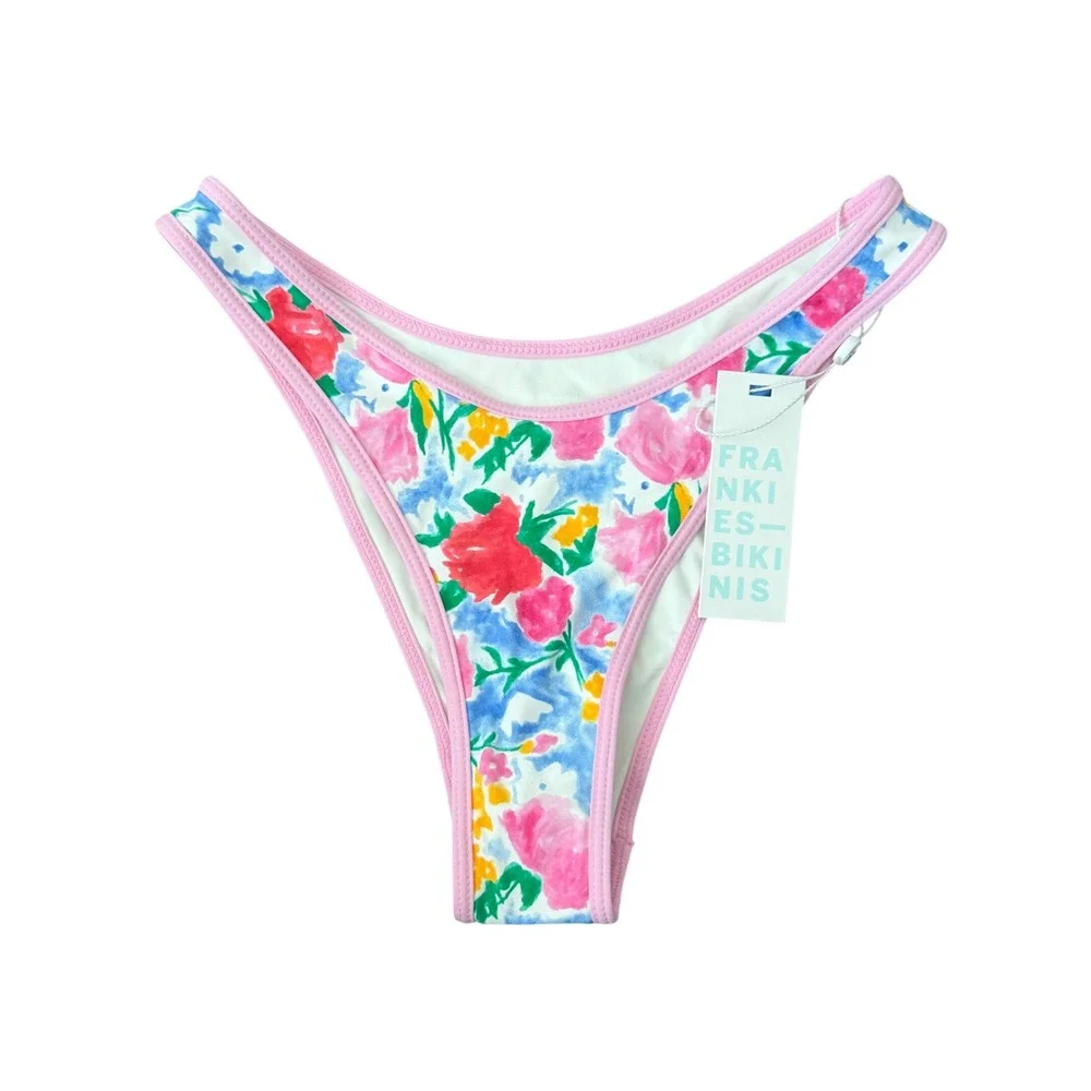 Frankies Bikinis Dove Bottom XS Pink Floral High Cut Cheeky Swimwear NWT 11461NS